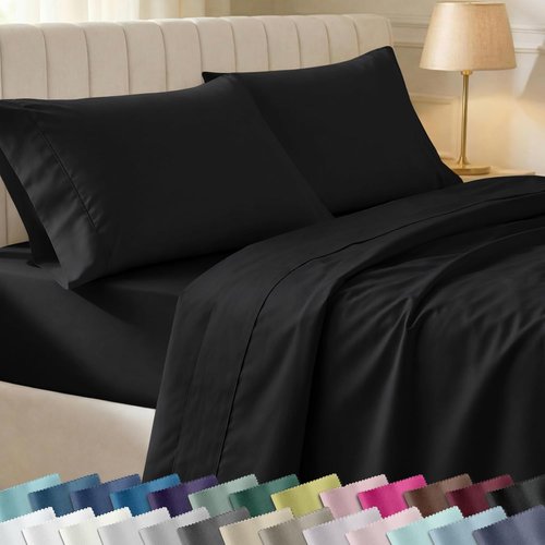 California Design Den Twin Bed Sheets Set - 100% Cotton, 400 Thread Count, Silky Smooth Sateen - Black