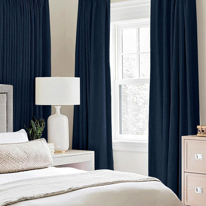 MIULEE Blackout Curtains - 100% Linen Textured Thermal Insulated Drapes | Midnight Blue, 52 x 72 Inch (2 Panels)