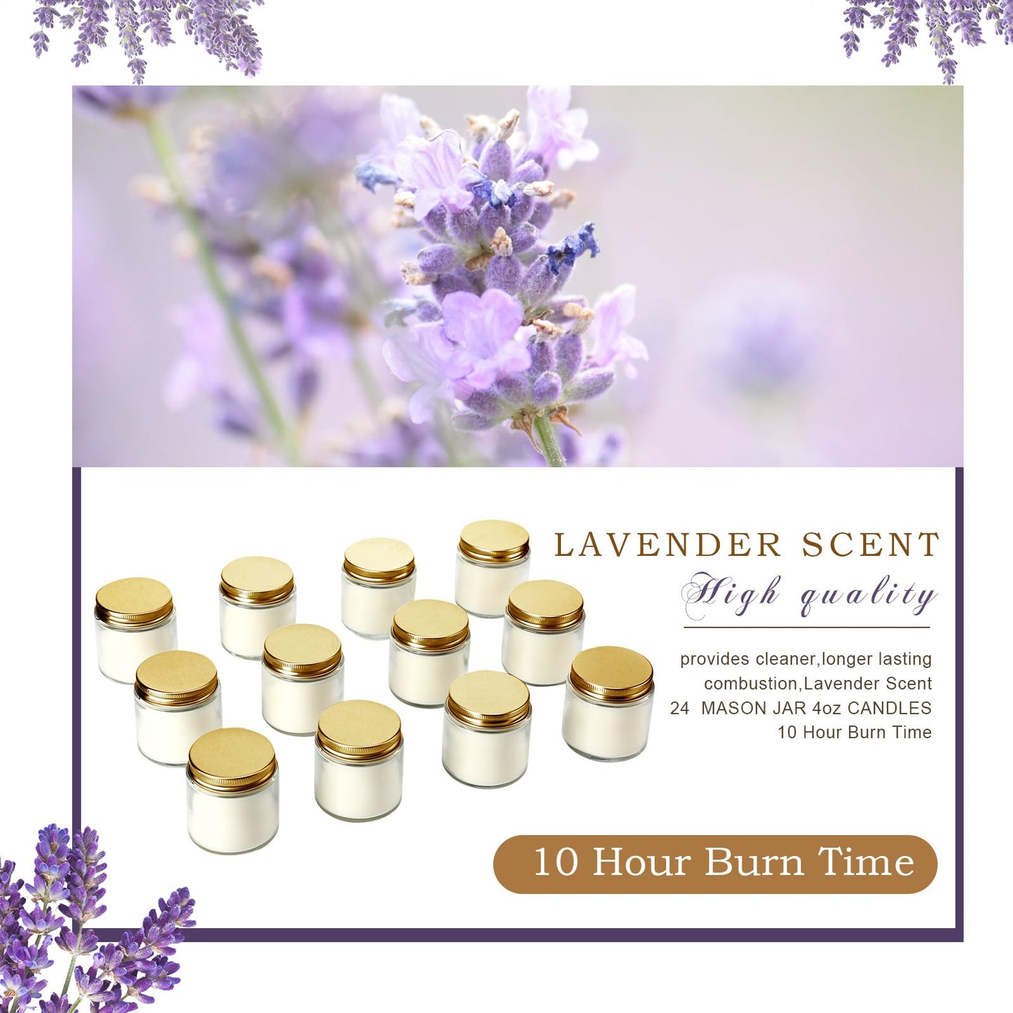 Lounsweer 24 Pcs Bulk Mini Mason Jar Candles 4oz Small Scented Wedding Favors Gifts Lavender Wax Stress Relief Aromatherapy Candles for Christmas Birthday Baby Shower Party Favors(Gold)