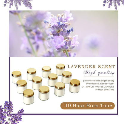 Lounsweer 24 Pcs Bulk Mini Mason Jar Candles 4oz Small Scented Wedding Favors Gifts Lavender Wax Stress Relief Aromatherapy Candles for Christmas Birthday Baby Shower Party Favors(Gold)