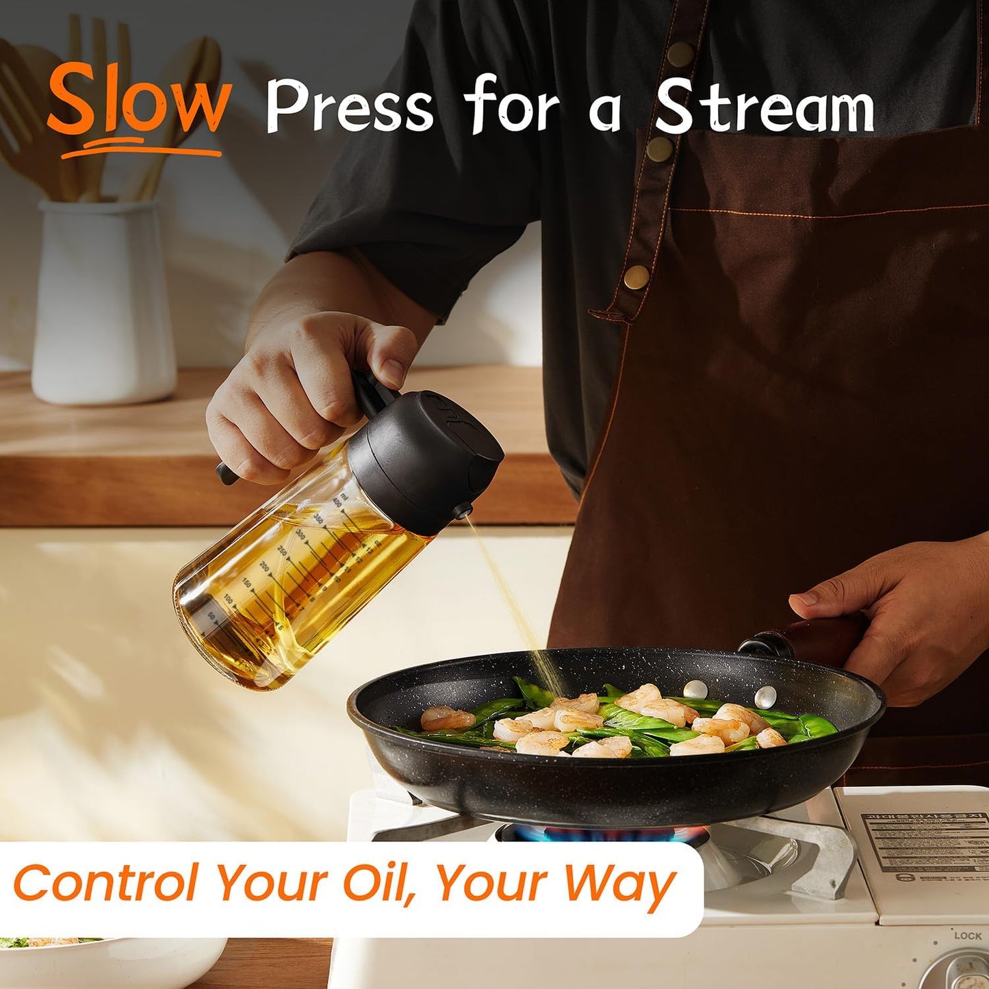 TrendPlain 16oz Glass Olive Oil Sprayer - 2-in-1 Dispenser Bottle for Cooking & BBQ - Black
