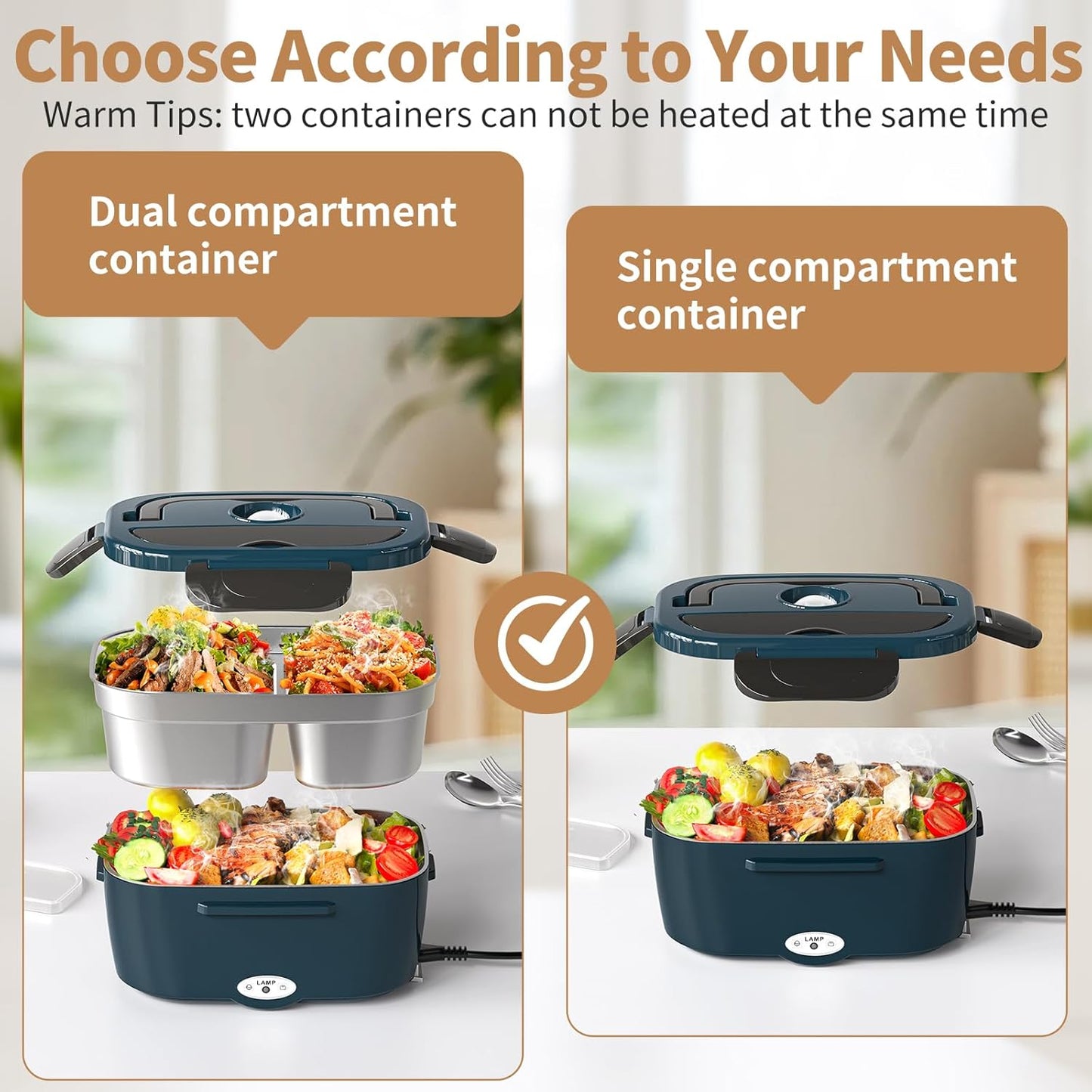 Vingud Electric Lunch Box - Heated Portable Food Warmer for Car/Truck | Dual 1.5L Stainless Steel Containers