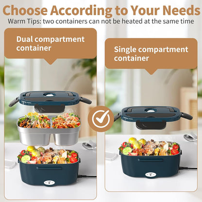 Vingud Electric Lunch Box - Heated Portable Food Warmer for Car/Truck | Dual 1.5L Stainless Steel Containers