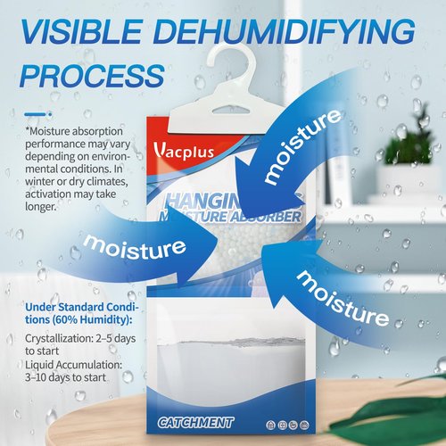 Vacplus Moisture Absorbers, Hanging Closet Dehumidifier Bags, Humidity Packs, Desiccant, Closet Dehumidifiers with Ocean Breeze Fragrance, 10 Pack, 9.8 OZ