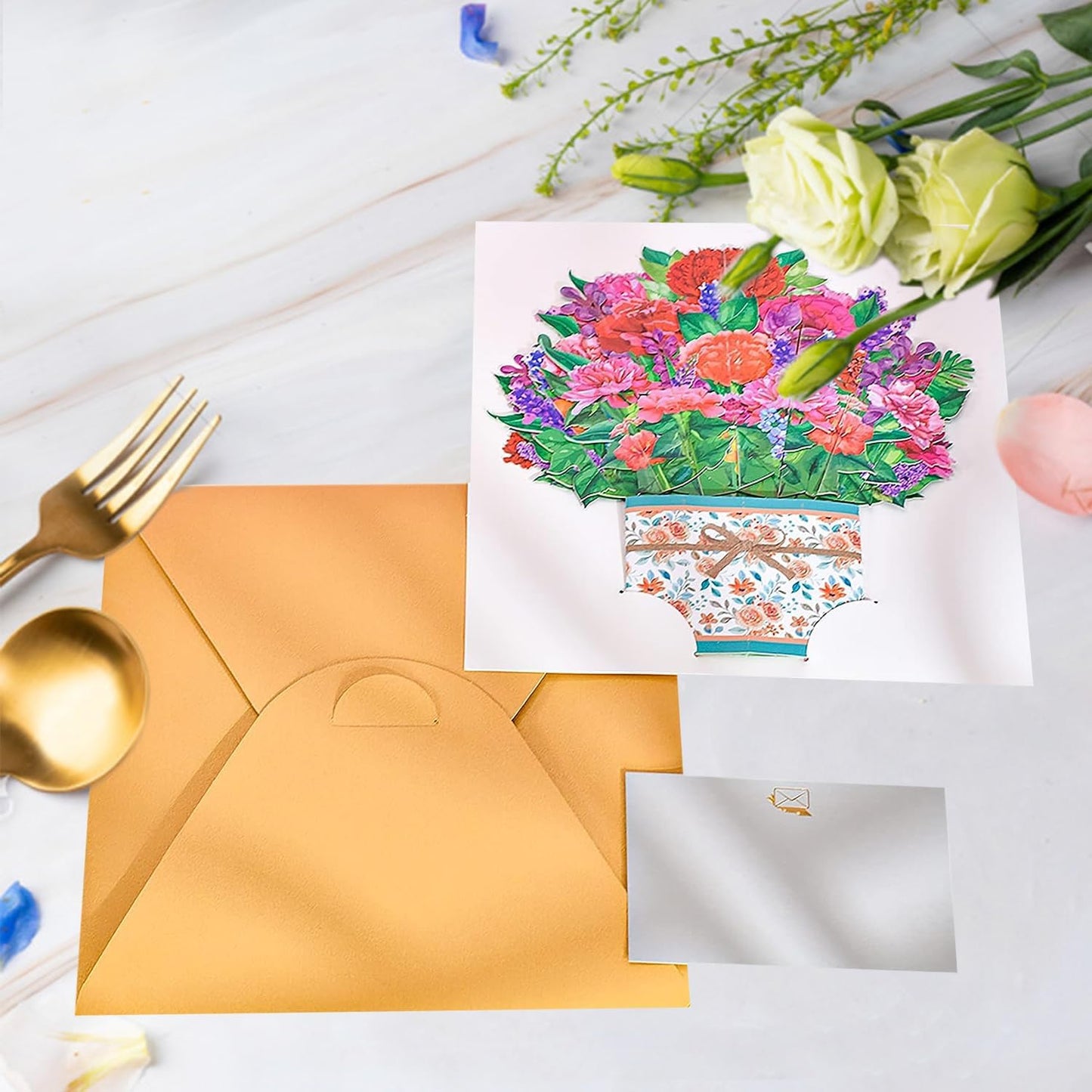 ROBBEAR 3D Carnation Bouquet Pop-Up Card - Perfect Greeting Card for Birthdays, Mother's Day & Anniversaries