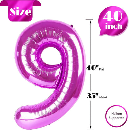 Rosy Purple Number 9 Balloon - 40 Inch Giant Birthday Decoration for Girls | Perfect for 9th, 19th, and 29th Parties