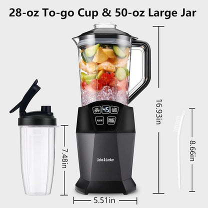 Liebe&Lecker Smoothie Blender - 1200W Smart Technology Blender with 28oz To-Go Cup & 50oz Jar
