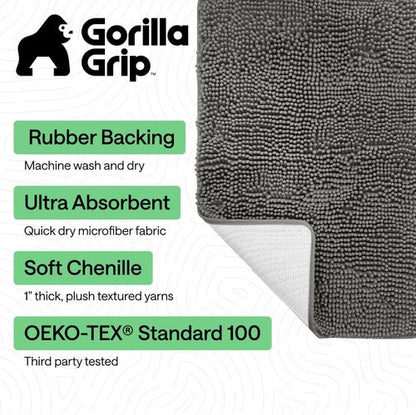 GORILLA GRIP Bath Rug Mat - Soft Absorbent Chenille | Quick Dry Microfiber, 60x24 Charcoal