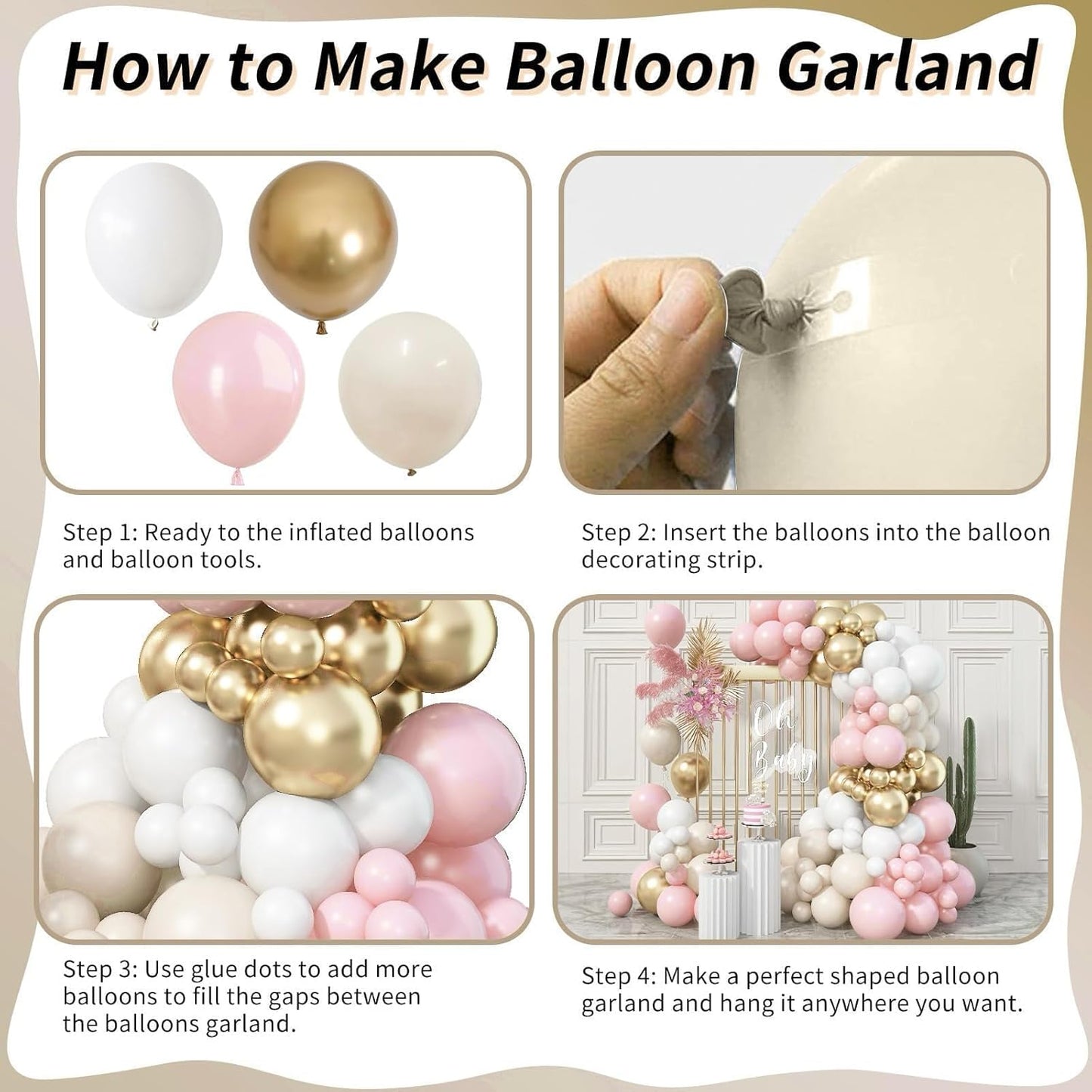 Skiennix Pink Beige Gold Balloon Garland Arch Kit - 109 Pieces for Birthday & Bridal Shower Decor