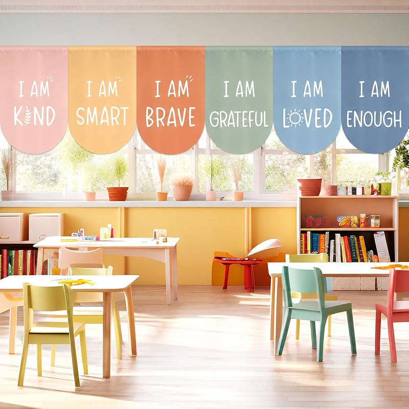Boho Classroom Curtains 6-Piece Set 35 x 23 in - Positive I Am Affirmation