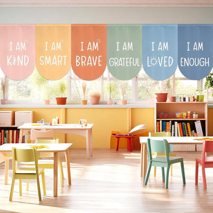 Boho Classroom Curtains 6-Piece Set 35 x 23 in - Positive I Am Affirmation