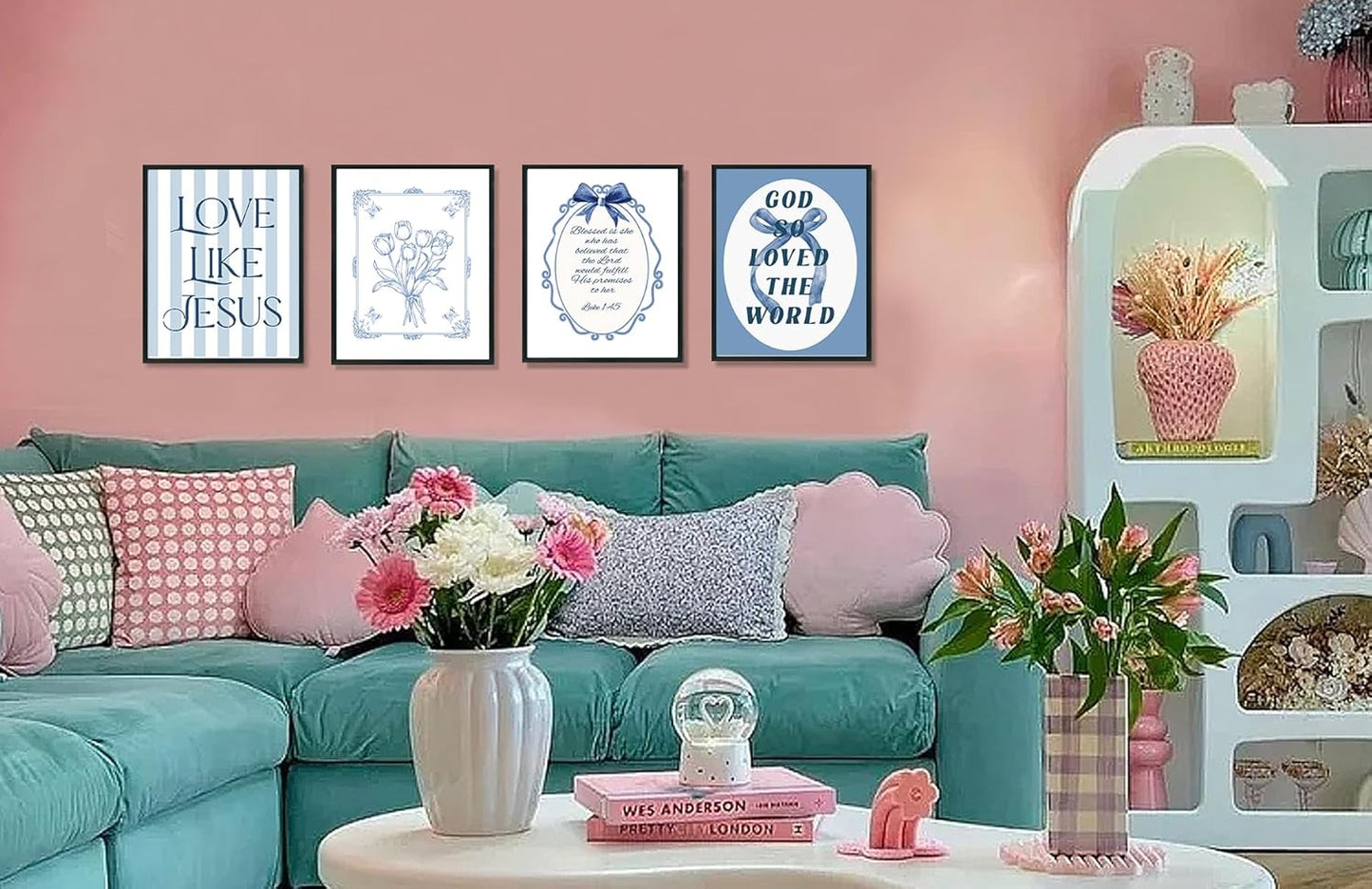 ULEGIE Coquette Bow Bible Poster Wall Art - Inspirational Jesus Decor for Teen Girls | 8x10 Unframed Set of 4