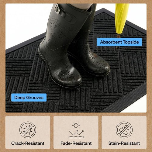 GORILLA GRIP Waterproof All-Season WeatherMAX Doormat - Natural Rubber, Stain & Fade Resistant, 23x35, Black Diamond