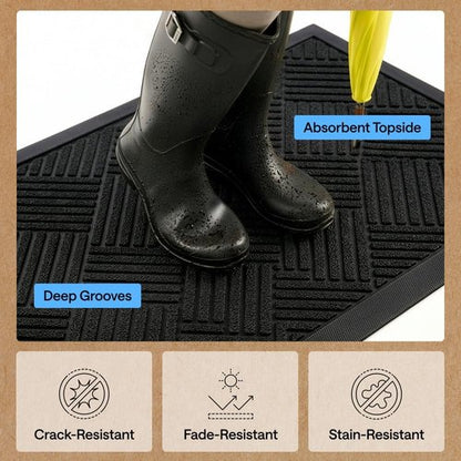GORILLA GRIP Waterproof All-Season WeatherMAX Doormat - Natural Rubber, Stain & Fade Resistant, 23x35, Black Diamond