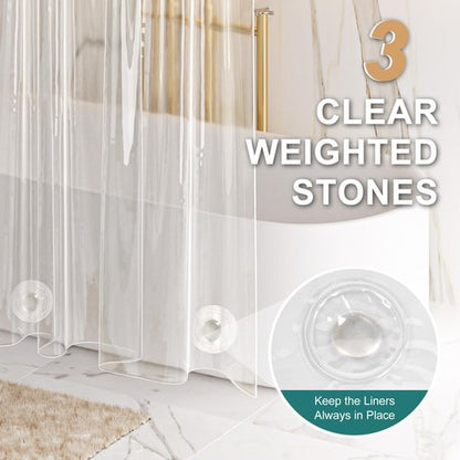 AmazerBath Heavy Duty Shower Curtain Liner 12 Gauge, 72 x 72 Inches Clear Shower Curtain Liner with 3 Clear Stones and 12 Grommet Holes, Weighted Plastic Shower Liner