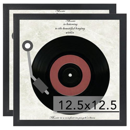 JCJMY Wood Vinyl Record Frame for the Wall, Display 12.5x12.5 Album Cover and 12x12 LP Vinyl Record with Cover, Album Frames, Sturdy 12.5x12.5 Frame Black, 2 Packs