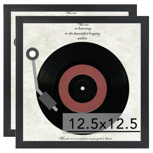 JCJMY Wood Vinyl Record Frame for the Wall, Display 12.5x12.5 Album Cover and 12x12 LP Vinyl Record with Cover, Album Frames, Sturdy 12.5x12.5 Frame Black, 2 Packs