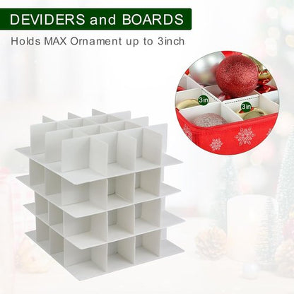 Christmas Ornament Storage Box | Store 64 Ornaments - Non-Woven, Tear-Proof Design with Adjustable Dividers