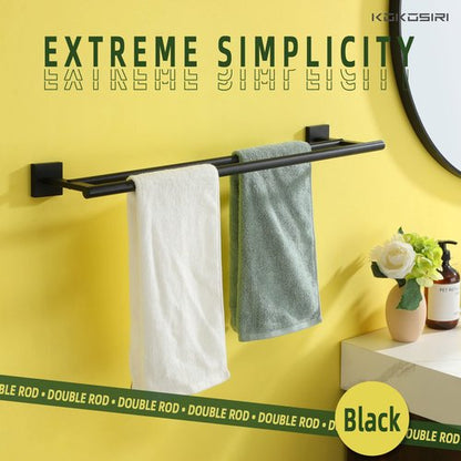 KOKOSIRI Towel Rails Bathroom Double Towel Bars Matte Black 20 Inch Towel Holder 2-Piece for Bath Cabinet Wall Mount Stainless Steel, 2 Pack B5005BK-L24-P2