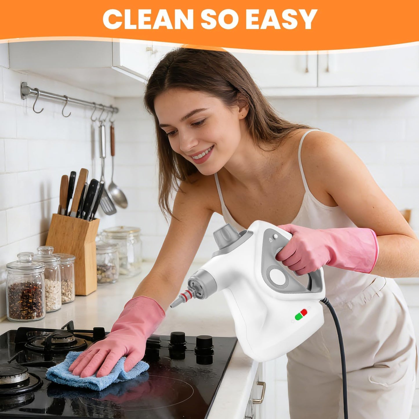Skiennix Handheld Steam Cleaner - Portable Pressurized Steamer with 15 Accessories for Multi-Surface Cleaning | Grey Cap & Handle