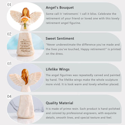 Retirement Gift for Woman, Happy Retirement Gift for Woman, 5.5” Angel Figurine for Retirement Party Decorations, Retired Gifts for Coworkers Friends