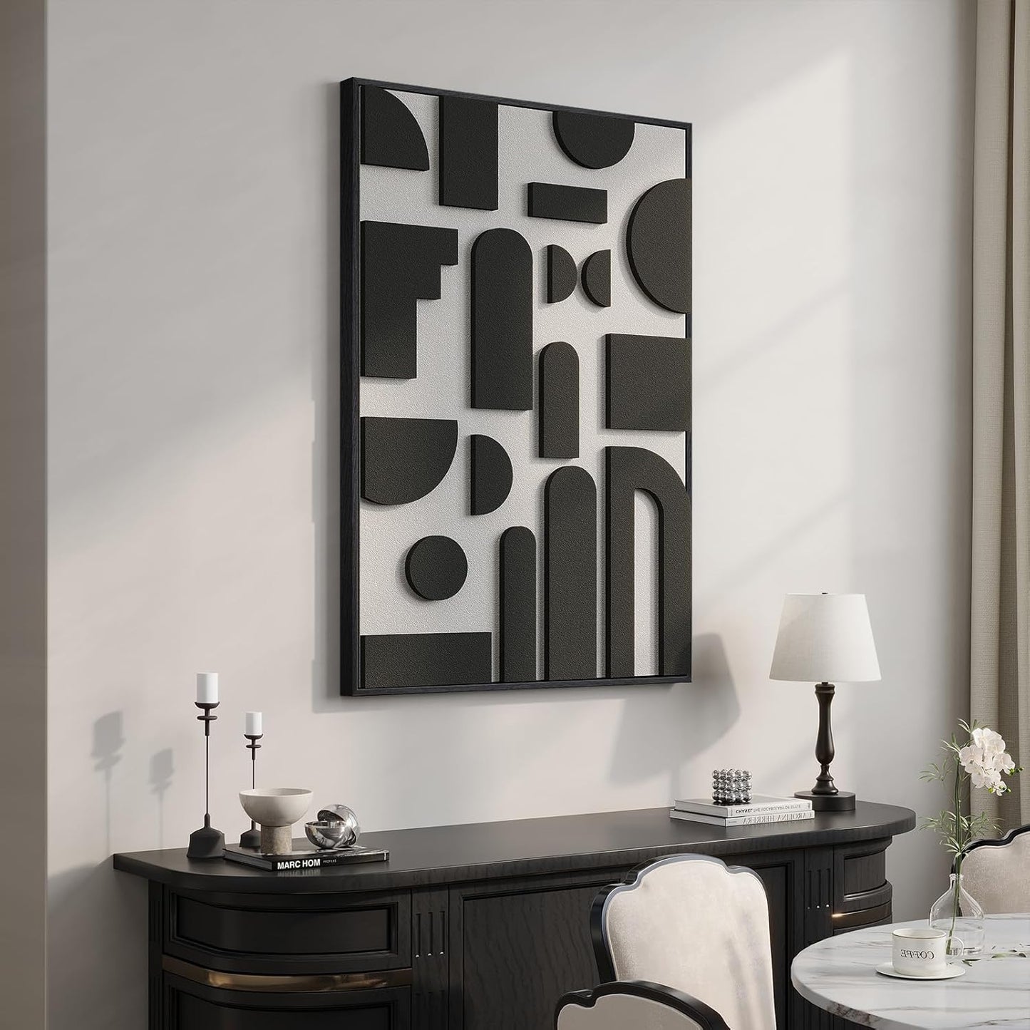 Skiennix 3D Black and White Abstract Wall Art - Modern Geometric Design for Home Decor | 24x36 In