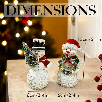 Regine Switzerland Snowman Christmas Decorations - LED Light-Up Figurines Set of 2 for Holiday Decor