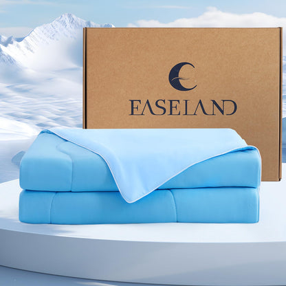 EASELAND Lyocell Cooling Comforter King Size, Cooling Blanket for Hot Sleepers, All-Season Double-Sided Quilt Stretch Fabric, Q-Max>0.45, Breath Ice Blanket, Soft Lightweight, Blue (90"×108")