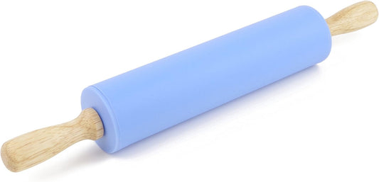 Skiennix Silicone Rolling Pin - Non-Stick Dough Roller with Wooden Handle | Perfect for Baking