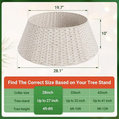 28 Inch Cream Christmas Tree Collar - Woven Cotton Rope with Metal Frame