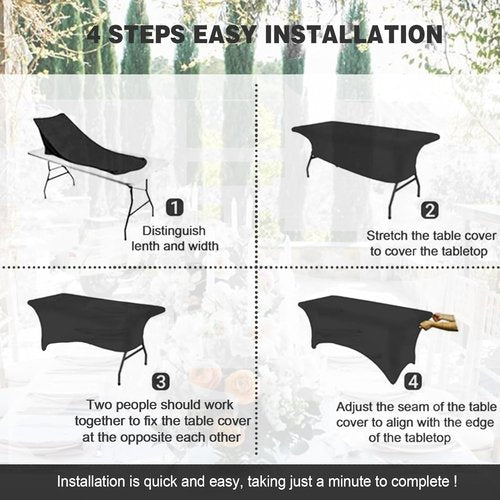 FOLINS&HOME Black 4ft Fitted Tablecloth - Water-Resistant Spandex Cover for Events & Parties
