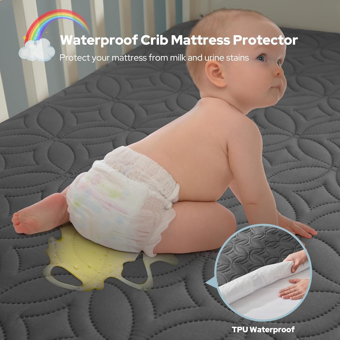Skiennix Waterproof Crib Mattress Protector - Soft, Breathable & Noiseless | 2-Pack, Gray (52''x28'')
