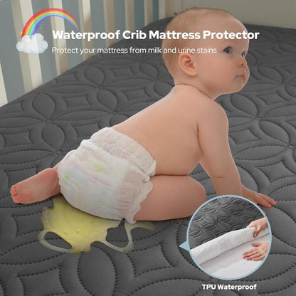 Skiennix Waterproof Crib Mattress Protector - Soft, Breathable & Noiseless | 2-Pack, Gray (52''x28'')