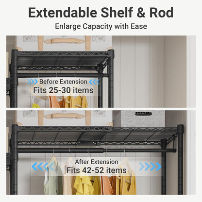 VIPEK X3 Heavy-Duty Expandable Clothes Rack - Adjustable 5'2" to 8' with Shelves & Hanger Rods, Black