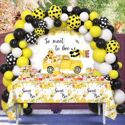 AIBIIN Bee 1st Birthday Party Supplies First Bee Day Decorations Tablecloth Set Bee Balloon Wreath Kit And Arch -1st Bee Birthday So Sweet To Bee One Banner Birthday Party For Boys Girls Photo Props