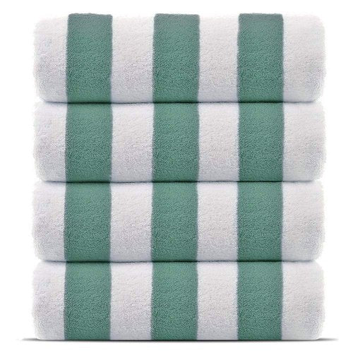 Chakir Turkish Linens Premium Quality 100% Cotton Turkish Cabana Thick Stripe Pool Beach Towels 4-Pack (Sea Green, 30x60 Inch)
