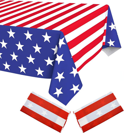 Regine Switzerland Patriotic Tablecloths - Disposable American Striped & Star Design | 54"x108" for 4th of July Celebrations