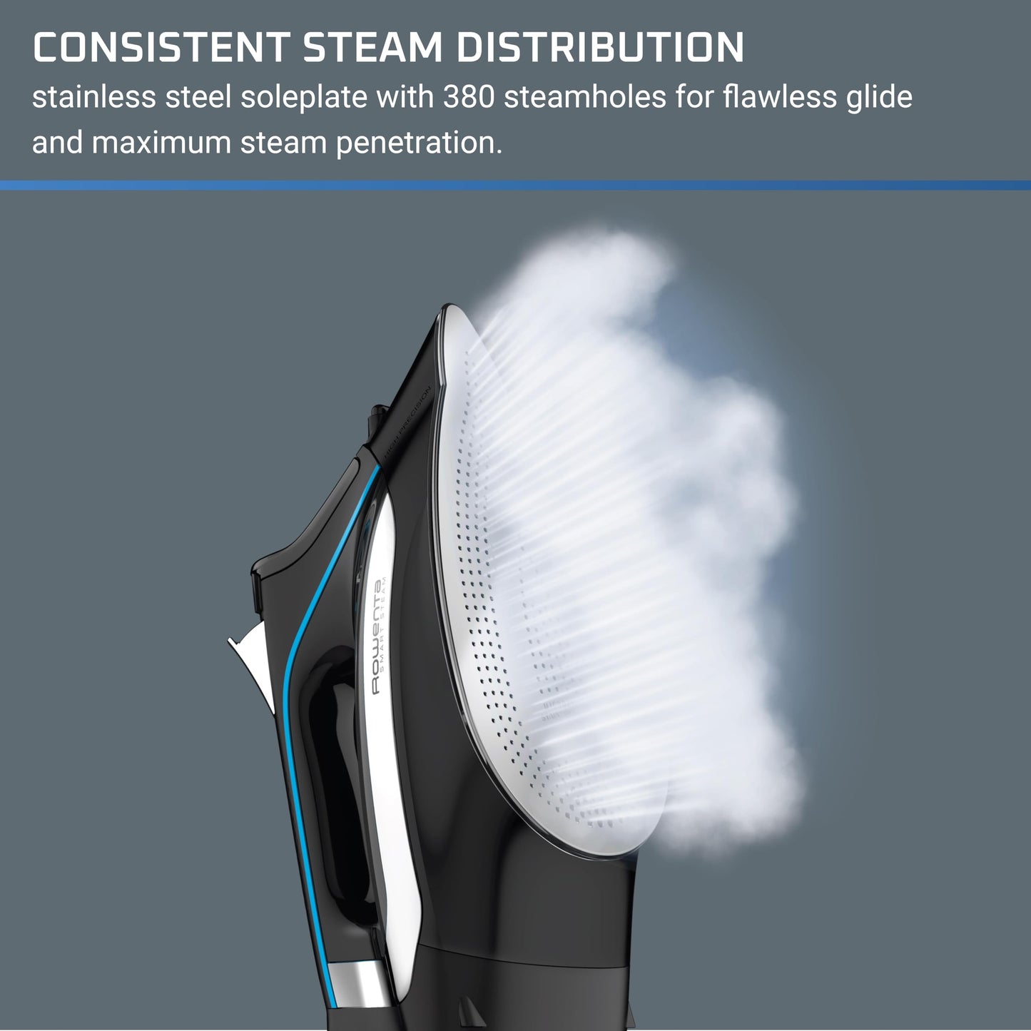 Rowenta, Iron, Smart Temp Stainless Steel Soleplate Steam Iron for Clothes, 380 Microsteam Holes, 1725 Watts Ironing, Auto-Off, Fabric Steamer, Black Clothes Iron, DW3261, Black