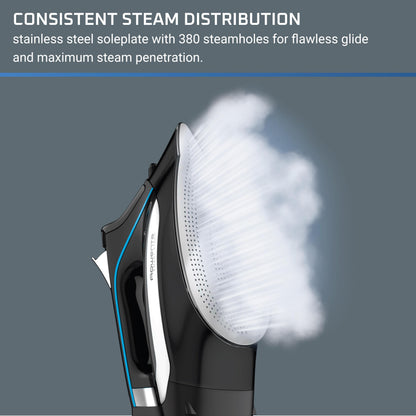 Rowenta, Iron, Smart Temp Stainless Steel Soleplate Steam Iron for Clothes, 380 Microsteam Holes, 1725 Watts Ironing, Auto-Off, Fabric Steamer, Black Clothes Iron, DW3261, Black