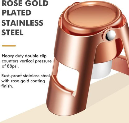 HYZ Champagne Stoppers - Stainless Steel Sparkling Wine Bottle Stopper with Pure Silicone Air Tight Seal - Professional Wine Saver for Champagne，Prosecco and Cava (2Pack Rose Gold)