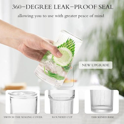 Luiaiog Glass Cups - 18.5oz Reusable Tumblers with Lids & Straws | Shatter-Resistant, Ideal for Iced Coffee & Smoothies