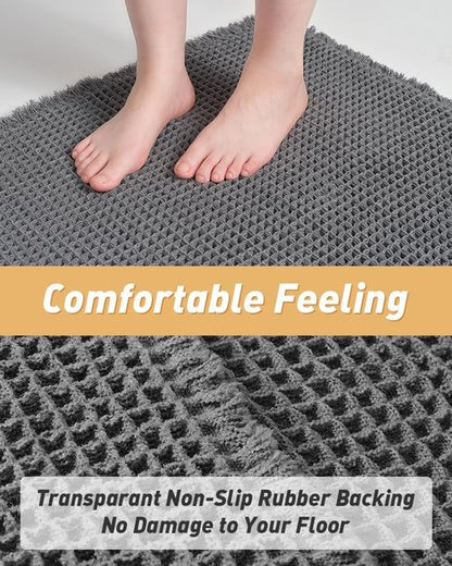 AMOAMI Upgraded Waffle Bath Mat, Super Absorbent Non Slip Bath Mats for Bathroom Floor, Washable Bathroom Rugs with Tassels, Rubber Backed Bathroom Mats, Ultra Soft, 20" x 32", Dark Grey