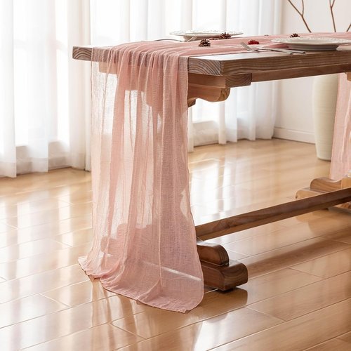 Keketoarrange Pink Cheesecloth Table Runner - 120 Inch Rustic Boho Decor for Weddings & Events