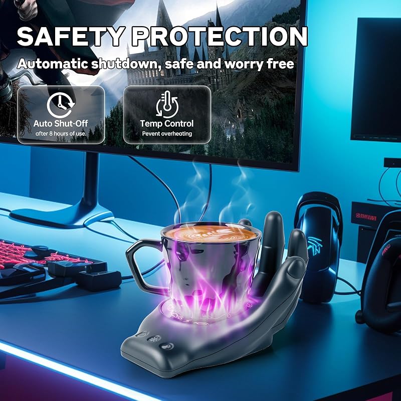 Devil's Hand Coffee Warmer with Mug Set - 3 Temp Settings, 8H Auto Shut Off, Black Variation: Black with a Mug