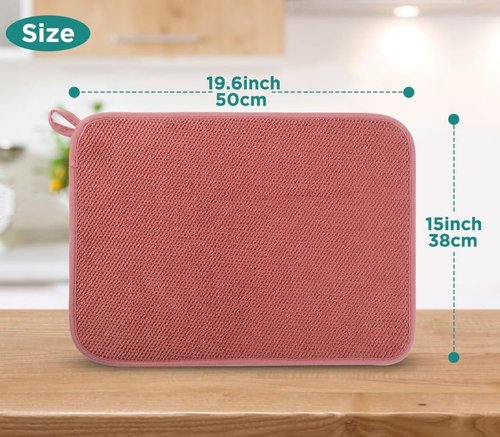 GeeRic Microfiber Dish Drying Mat - Super Absorbent & Reversible Kitchen Pad | 15x20 Inch Red