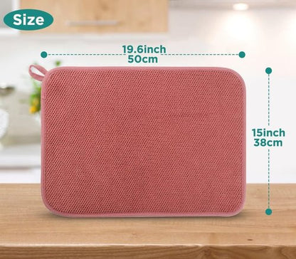 GeeRic Microfiber Dish Drying Mat - Super Absorbent & Reversible Kitchen Pad | 15x20 Inch Red