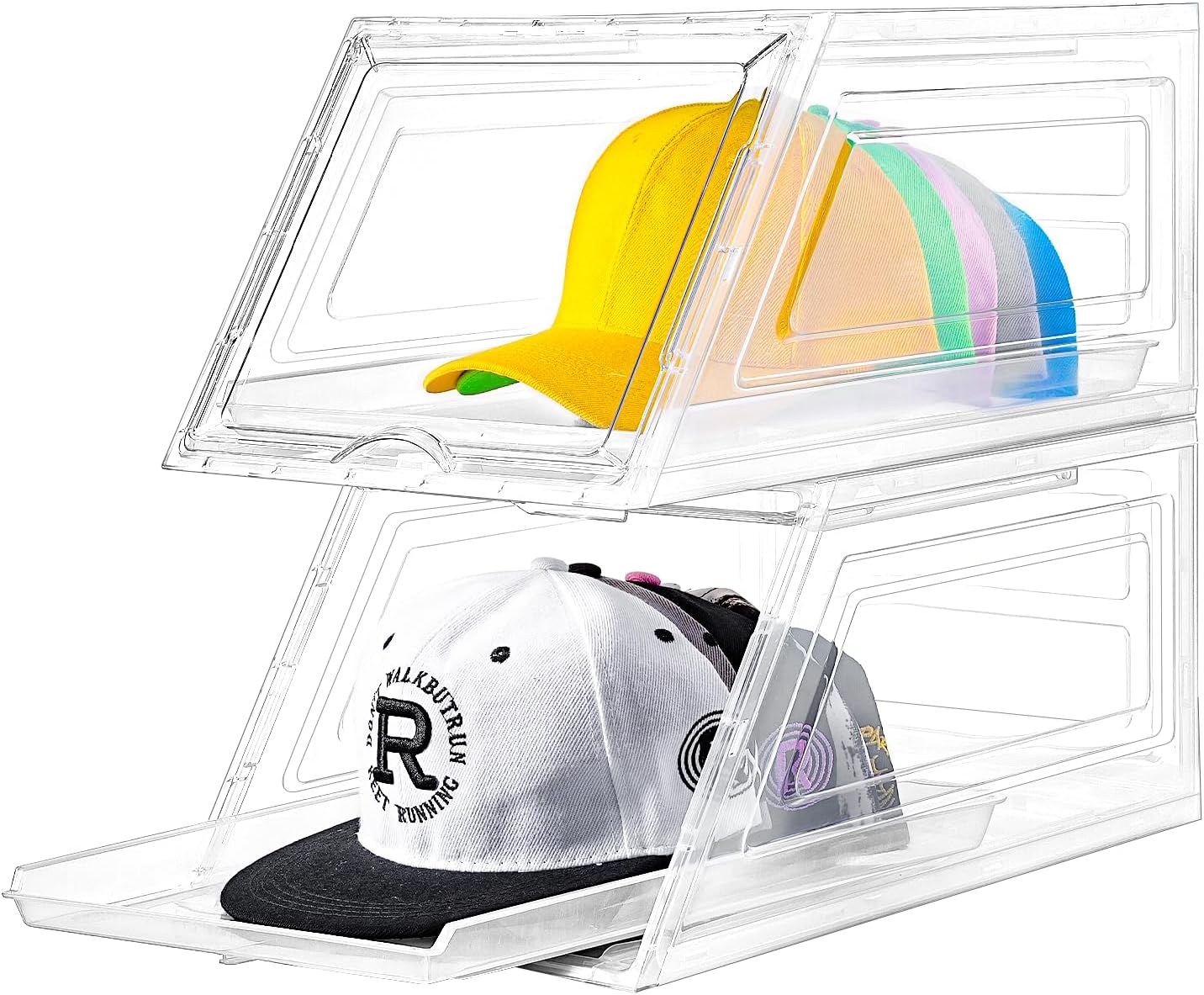 Skiennix Hat Organizer - Large Clear Baseball Cap Holder with Sliding Drawer | 2 Pack, Holds 12 Hats