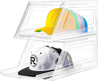 Skiennix Hat Organizer - Large Clear Baseball Cap Holder with Sliding Drawer | 2 Pack, Holds 12 Hats