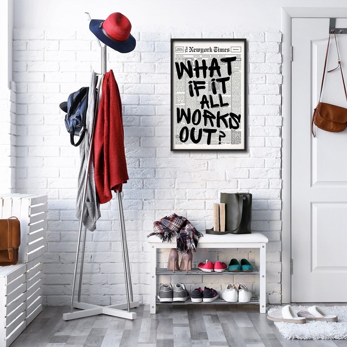 Skiennix Trendy Black and White Framed Wall Art | "What If It All Works Out" Poster for Stylish Dorm Decor