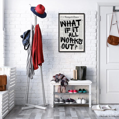 Skiennix Trendy Black and White Framed Wall Art | "What If It All Works Out" Poster for Stylish Dorm Decor